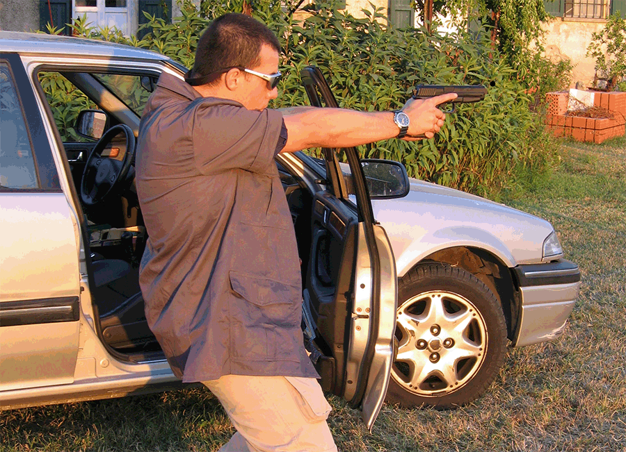 Shooting while exiting a vehicle